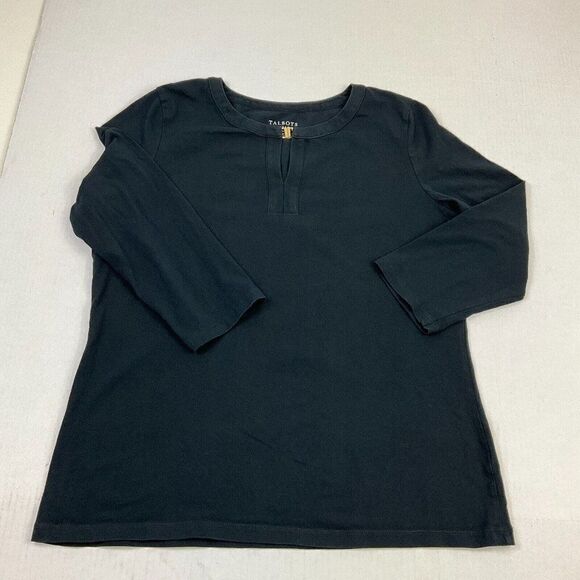 Talbots T-Shirt FADED Black Stretch Tee 3/4 Sleeve Cotton Blend Top M Medium - Picture 1 of 10